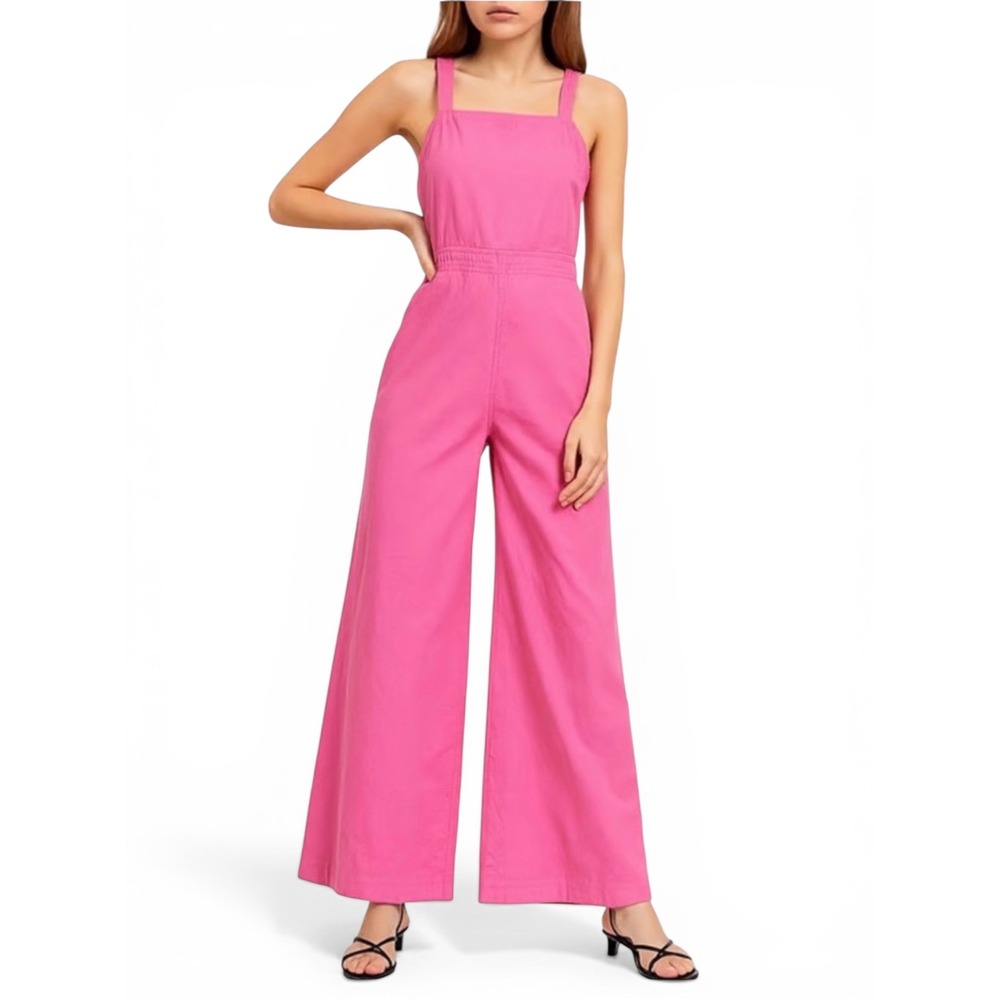 NWT Rolla's Alice‎ Linen Overalls Hot Pink Wide Leg Jumpsuit Sz 28 $165